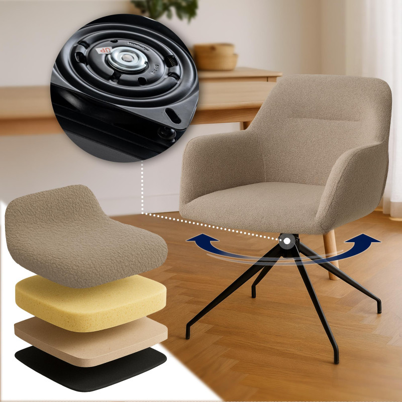 Chaise de salle à manger Merlinda, tissu Teddy, taupe