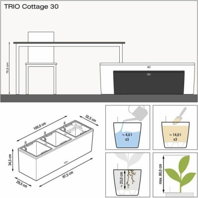 Jardinière auto-arrosante Lechuza TRIO Cottage Noir polypropylène 100 x 32,5 x 34,5 cm