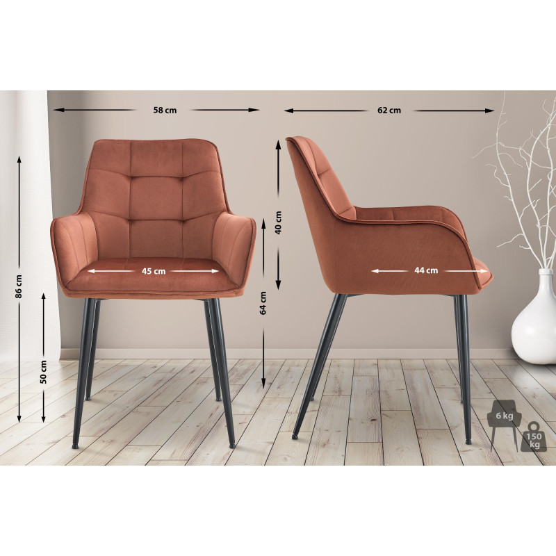 Ensemble de 2 chaises de salle à manger Ferndale en velours marron