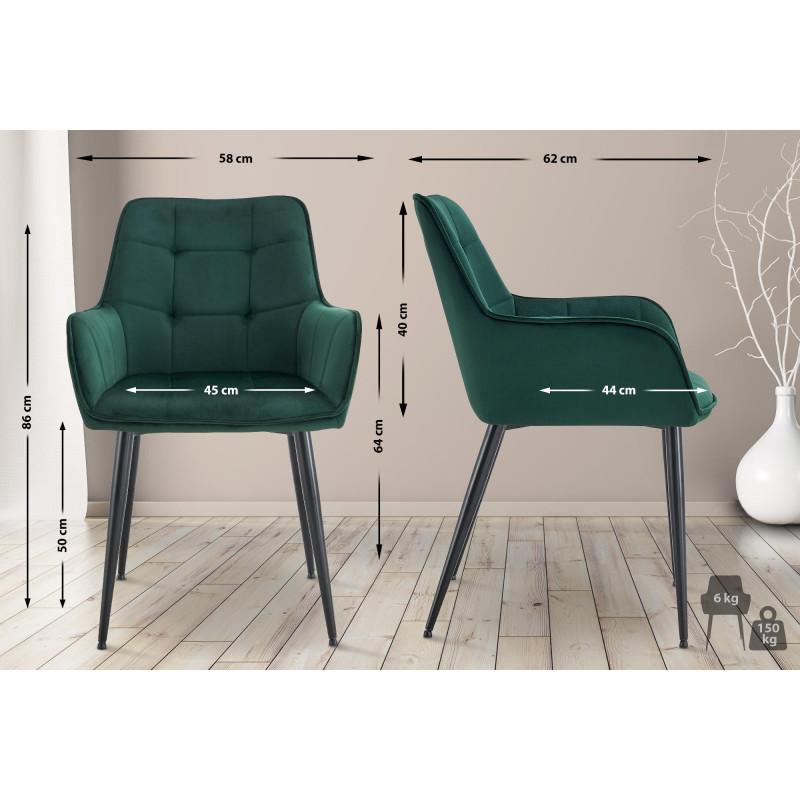 Ensemble de 2 chaises de salle à manger Ferndale en velours vert foncé