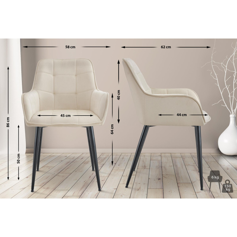 Ensemble de 2 chaises de salle à manger Ferndale, velours, crème