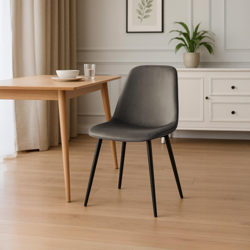 Ensemble de 2 chaises de salle à manger Maryam en velours anthracite