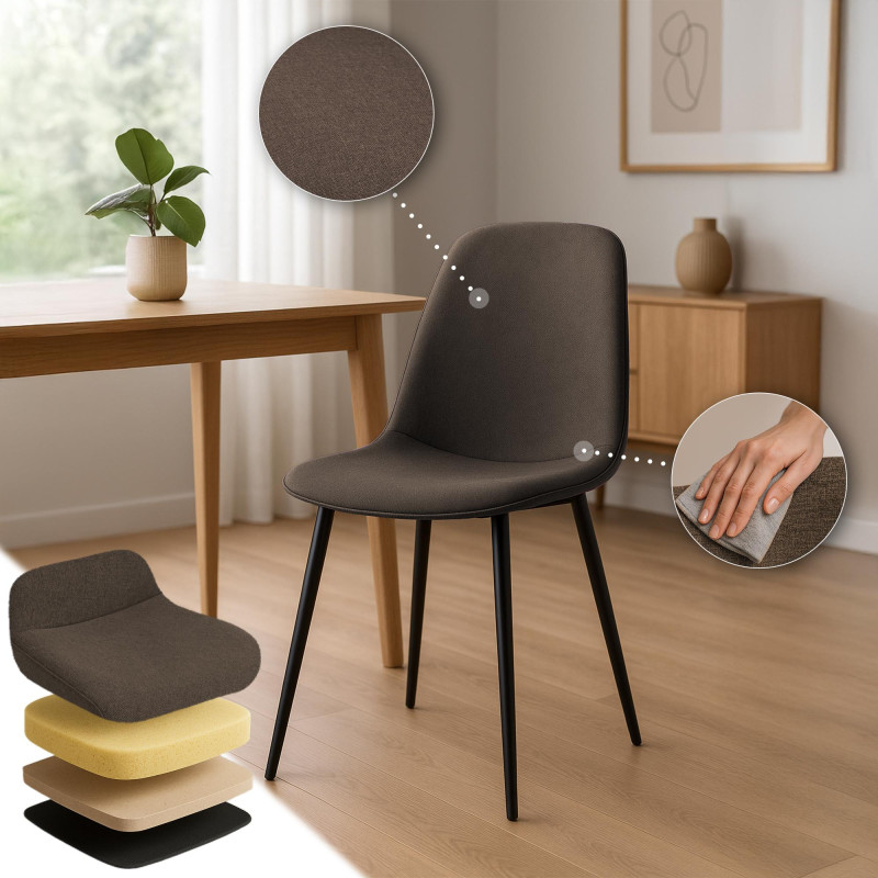 Conjunto de 2 sillas de comedor Maryam, tela marrón