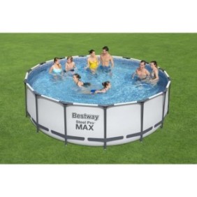 Kit Piscine hors sol tubulaire BESTWAY Steel Pro Max - 457 x 122 cm - Ronde (Livrée avec pompe de filtration, échelle, bвche)