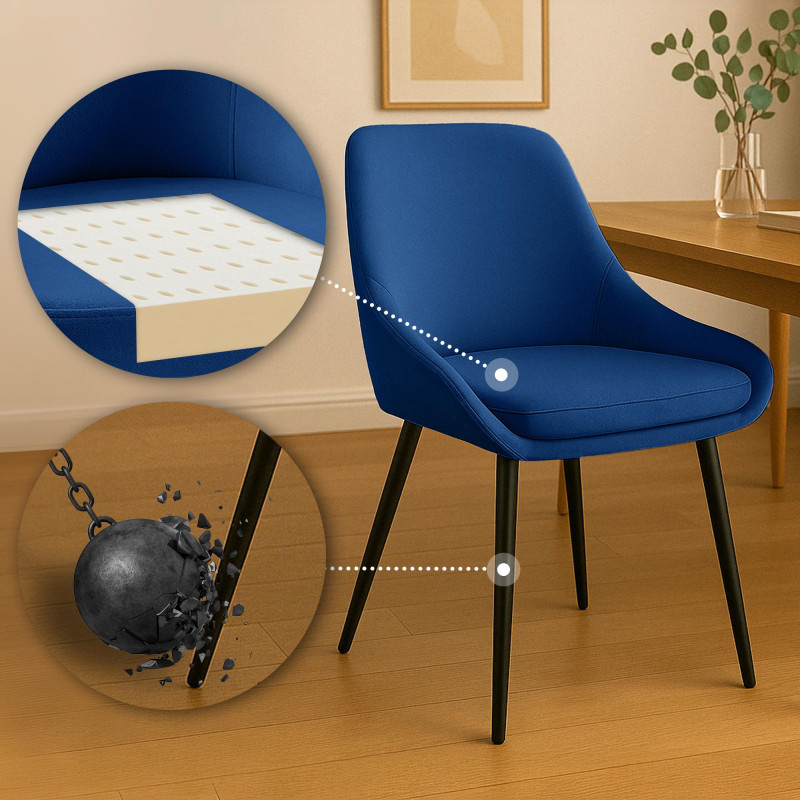 Conjunto de 2 sillas de comedor Elmira en terciopelo negro y azul oscuro