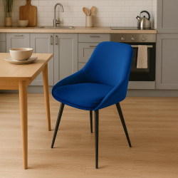 Conjunto de 2 sillas de comedor Elmira en terciopelo negro y azul oscuro