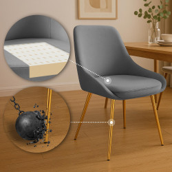 Conjunto de 2 sillas de comedor Elmira en terciopelo dorado y gris oscuro