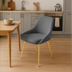 Conjunto de 2 sillas de comedor Elmira en terciopelo dorado y gris oscuro