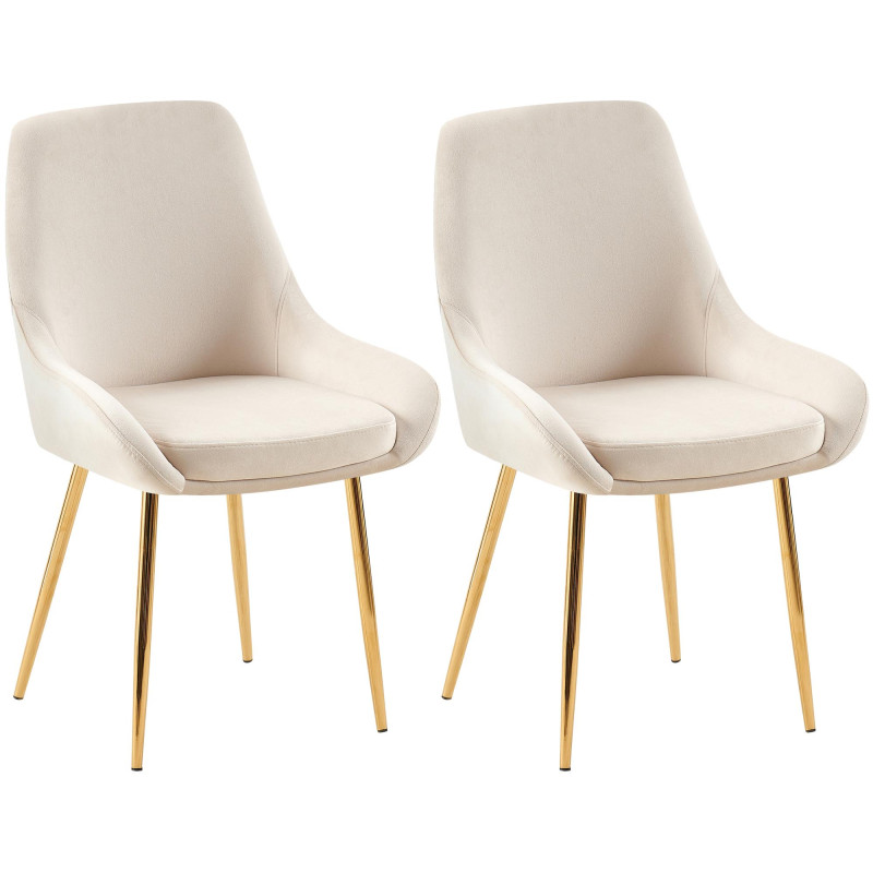 Conjunto de 2 sillas de comedor Elmira en terciopelo crema dorado