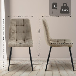 Ensemble de 2 chaises de salle à manger Antibes Cord taupe