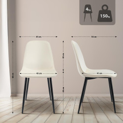 Ensemble de 4 chaises de salle à manger Maryam en velours crème