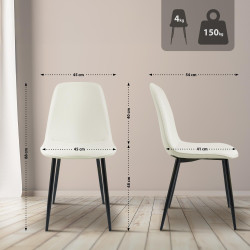 Conjunto de 4 sillas de comedor Maryam, tela crema