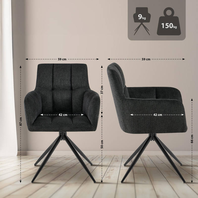 Conjunto de 2 sillas de comedor Jonah, en tela negra