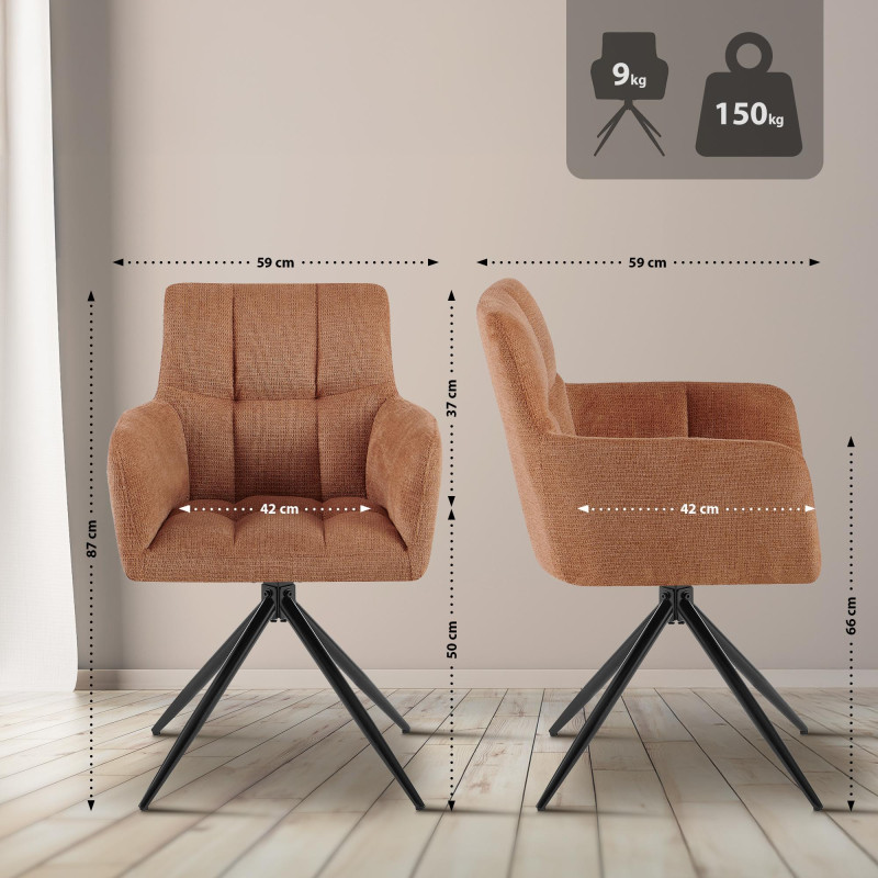 Conjunto de 2 sillas de comedor Jonah, en tela, naranja