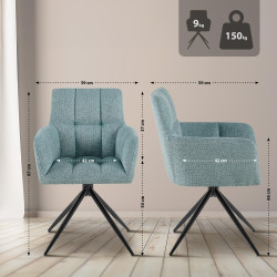 Ensemble de 2 chaises de salle à manger Jonah, tissu turquoise