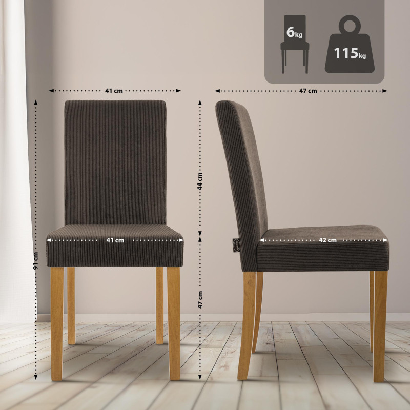 Ensemble de 2 chaises de salle à manger Ina Cord marron clair antique