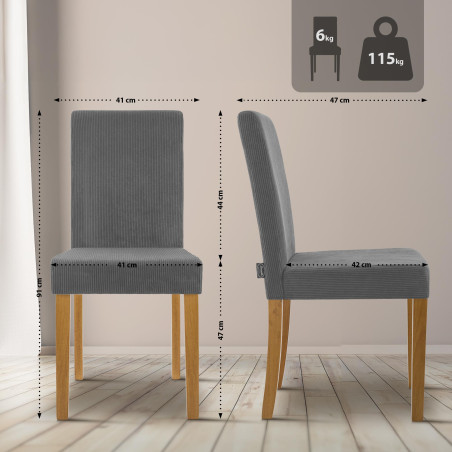 Conjunto de 2 cadeiras de jantar Ina Cord cinza claro antigo