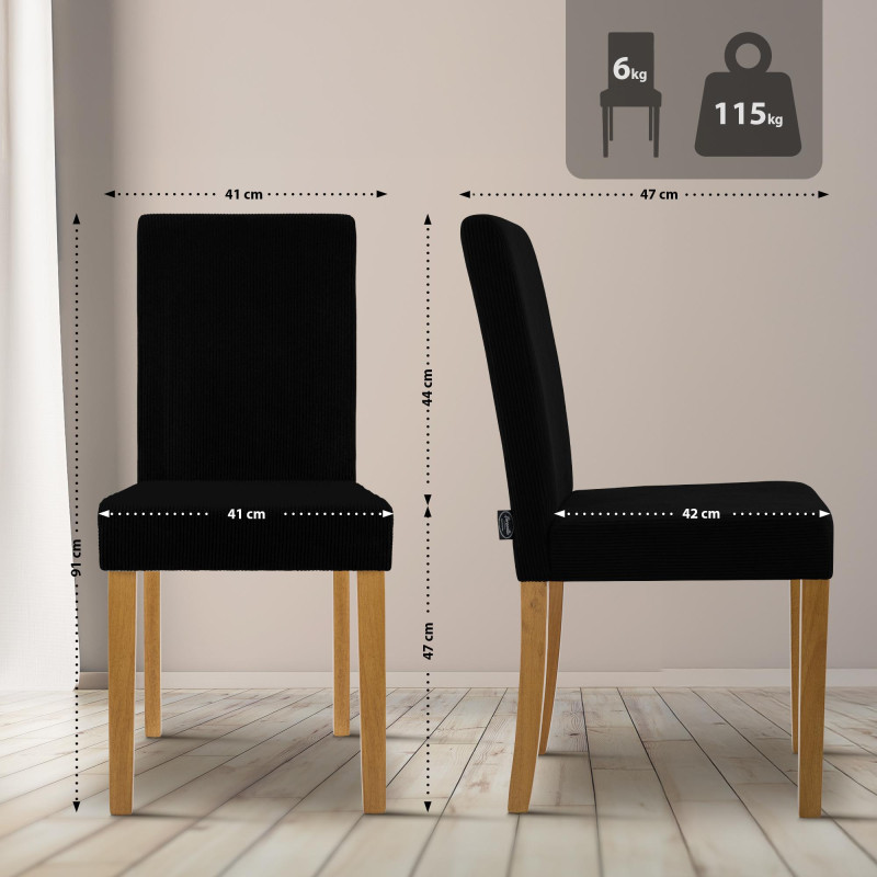 Ensemble de 2 chaises de salle à manger Ina Cord noir clair antique