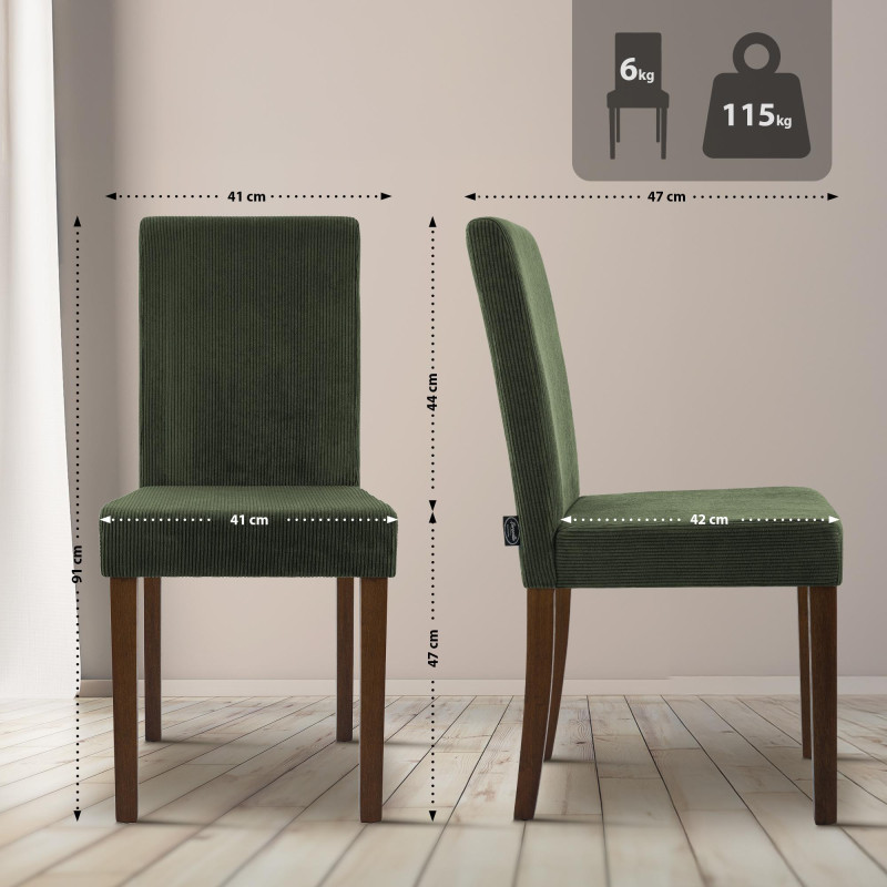 Conjunto de 2 sillas de comedor Ina Cord verde oscuro antiguo