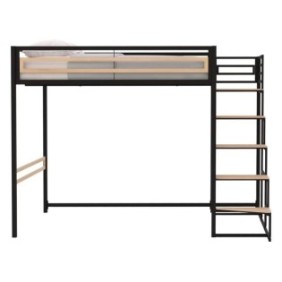 Lit mezzanine - 140x190 cm - MÈtal - Noir - Sommier inclus - LEON