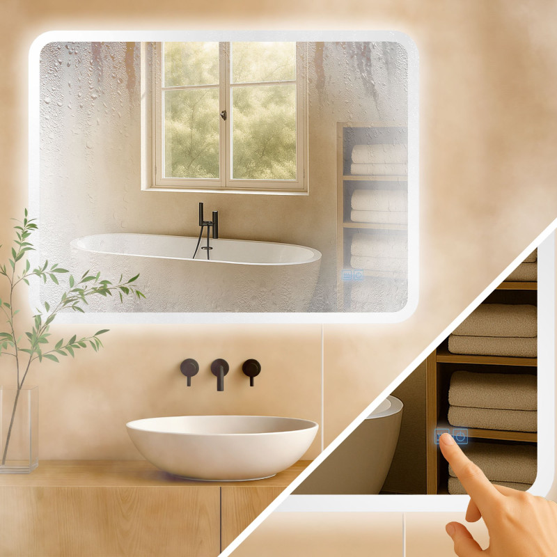 Miroir de salle de bain Jericho 60x80 sans Bluetooth en verre transparent