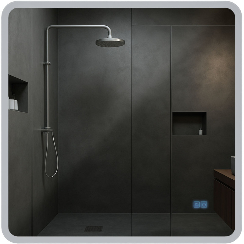 Specchio da bagno Jericho 80x80 con Bluetooth e vetro trasparente