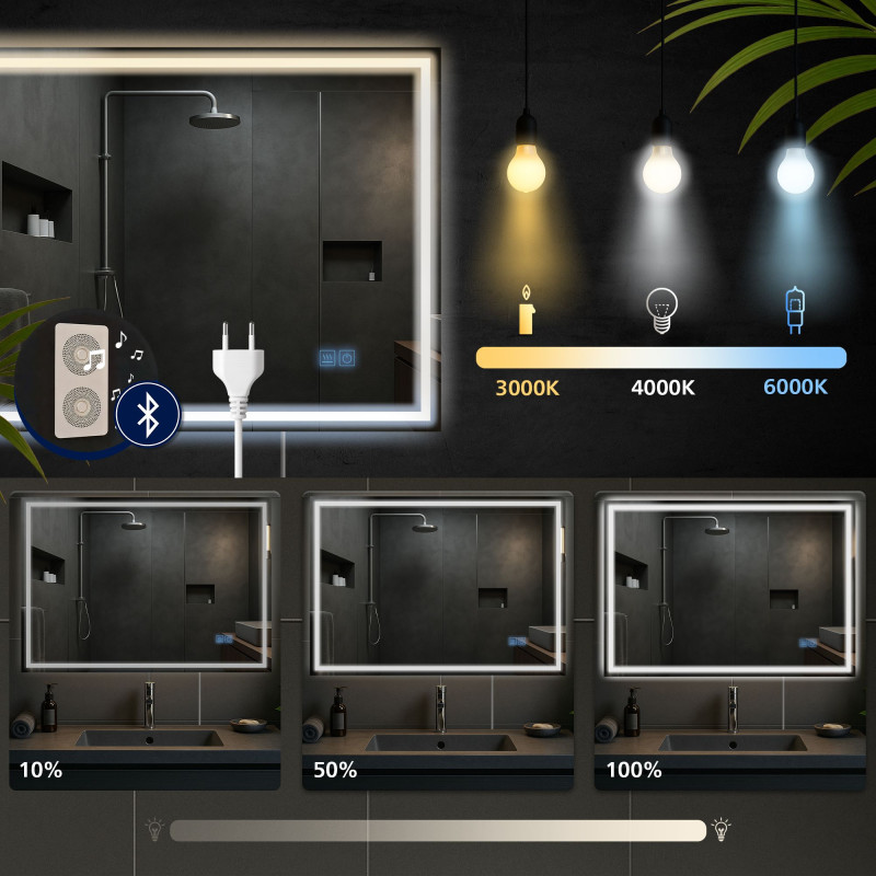 Specchio da bagno Jaffrey 60x80 con Bluetooth e vetro trasparente