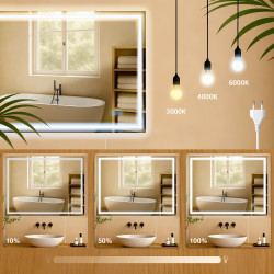 Miroir de salle de bain Jaffrey 60x80 sans Bluetooth, verre transparent
