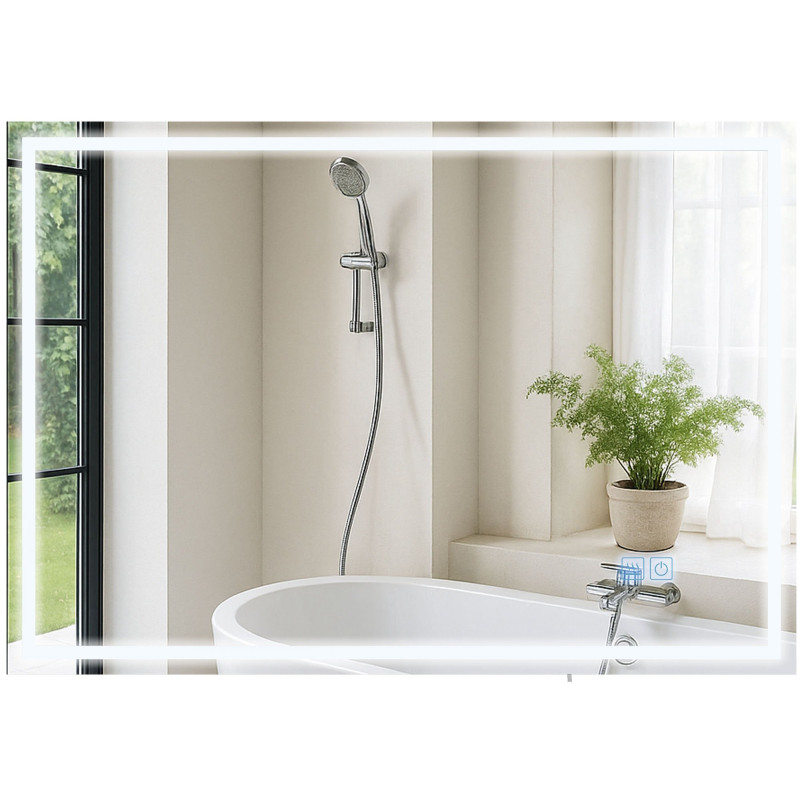 Miroir de salle de bain Jaffrey 70x100 sans Bluetooth, verre transparent