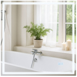Miroir de salle de bain Jaffrey 80x80 avec Bluetooth et verre transparent