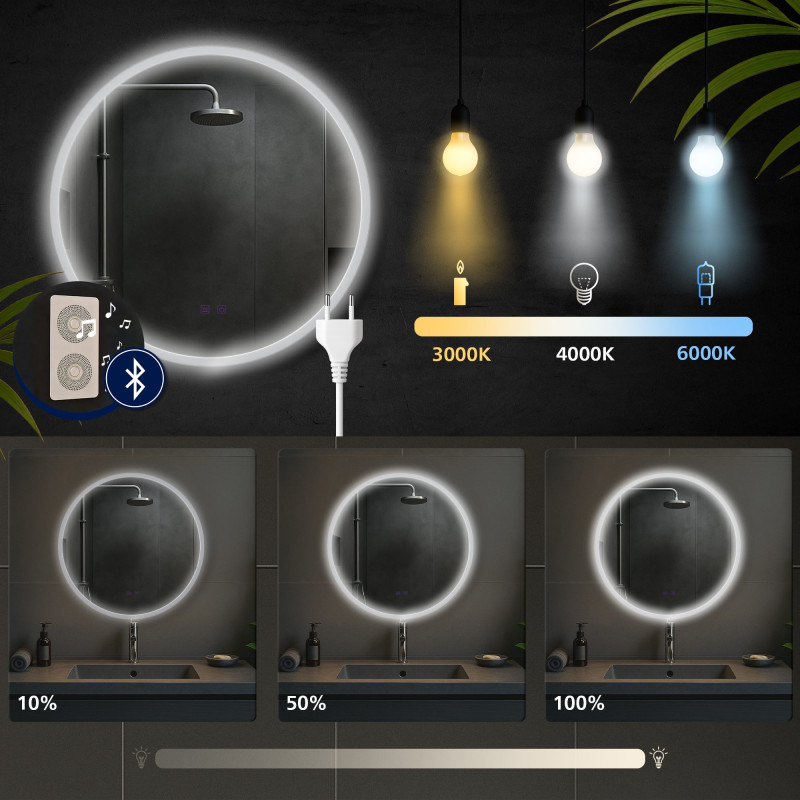 Specchio da bagno Laconia 60 con Bluetooth, vetro trasparente