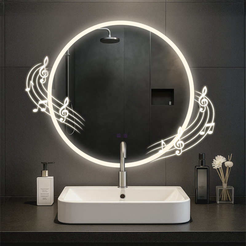 Miroir de salle de bain Laconia 70 avec Bluetooth, verre transparent