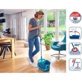 Kit de nettoyage sol Clean Twist Disc Mop Ergo 52101 Leifheit - Balai espagnol lave sol a franges serpillere seau a essorage rot