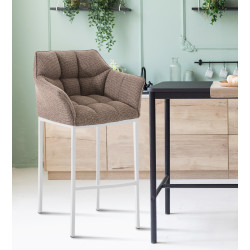 Tabouret de bar Damaso W en tissu avec piètement à 4 pieds Terrabraun