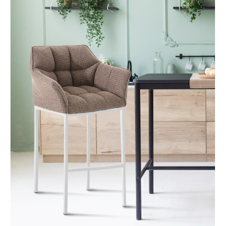 Tabouret de bar Damaso W en tissu avec piètement à 4 pieds Terrabraun