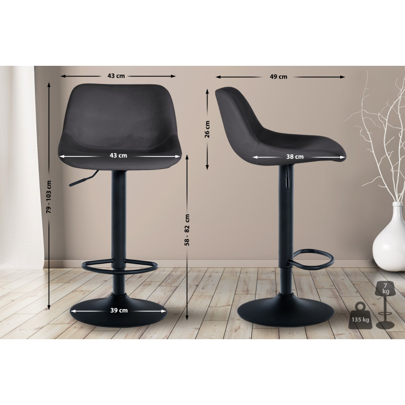 Tabouret de bar en velours Loft gris foncé