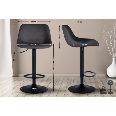 Tabouret de bar en velours Loft gris foncé