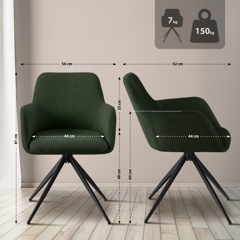 Chaise de salle à manger Olema Cord vert