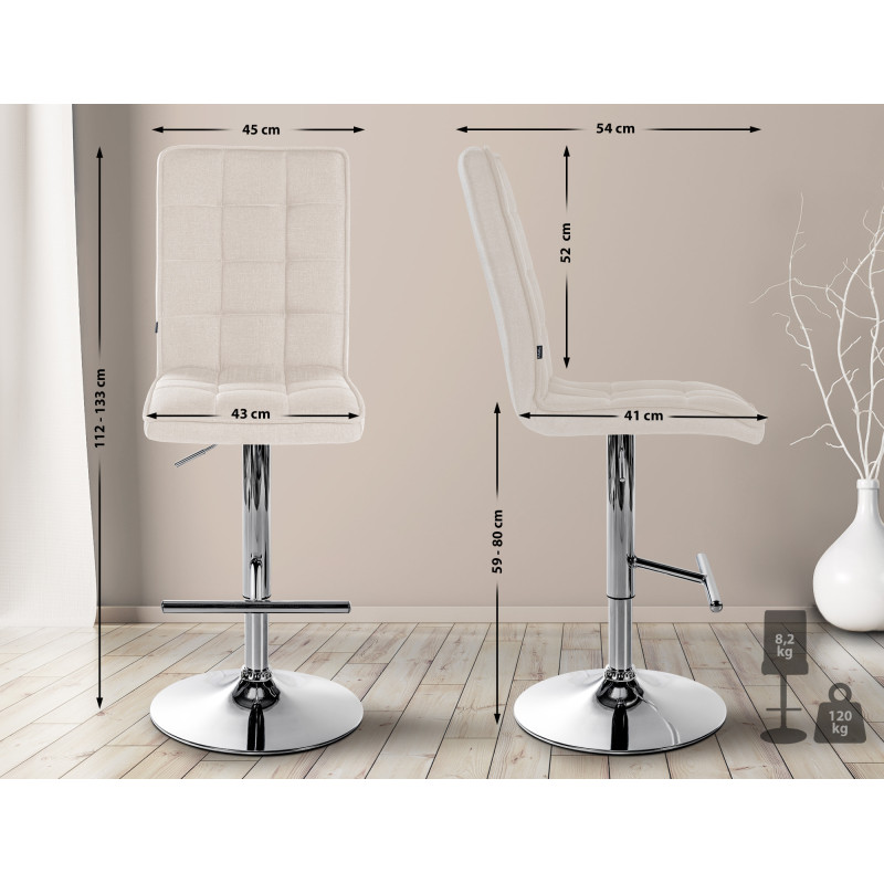 Tabouret de bar Peking V2 en tissu chromé crème