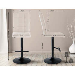 Tabouret de bar Peking V2, tissu noir crème