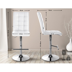 Tabouret de bar Peking V2 en similicuir chromé blanc