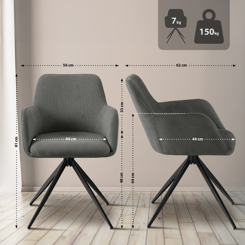 Chaise de salle à manger Olema Cord gris