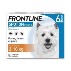 FRONTLINE Spot On Chien S - 2 a 10 kg - 6 pipettes- Puces tiques et poux