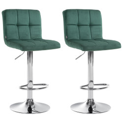 Ensemble de 2 tabourets de bar en velours Pérou, chromés vert