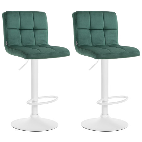 Ensemble de 2 tabourets de bar en velours blanc Pérou vert