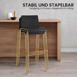 Lot de 2 tabourets de bar Hoover, en plastique, à 4 pieds, dorés noir