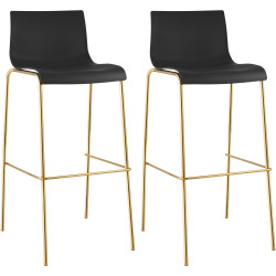 Lot de 2 tabourets de bar Hoover, en plastique, à 4 pieds, dorés noir