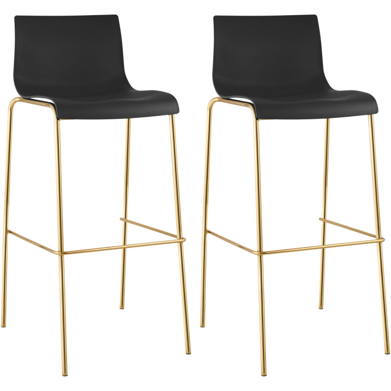 Lot de 2 tabourets de bar Hoover, en plastique, à 4 pieds, dorés noir