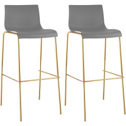 Lot de 2 tabourets de bar Hoover, en plastique, à 4 pieds, dorés gris