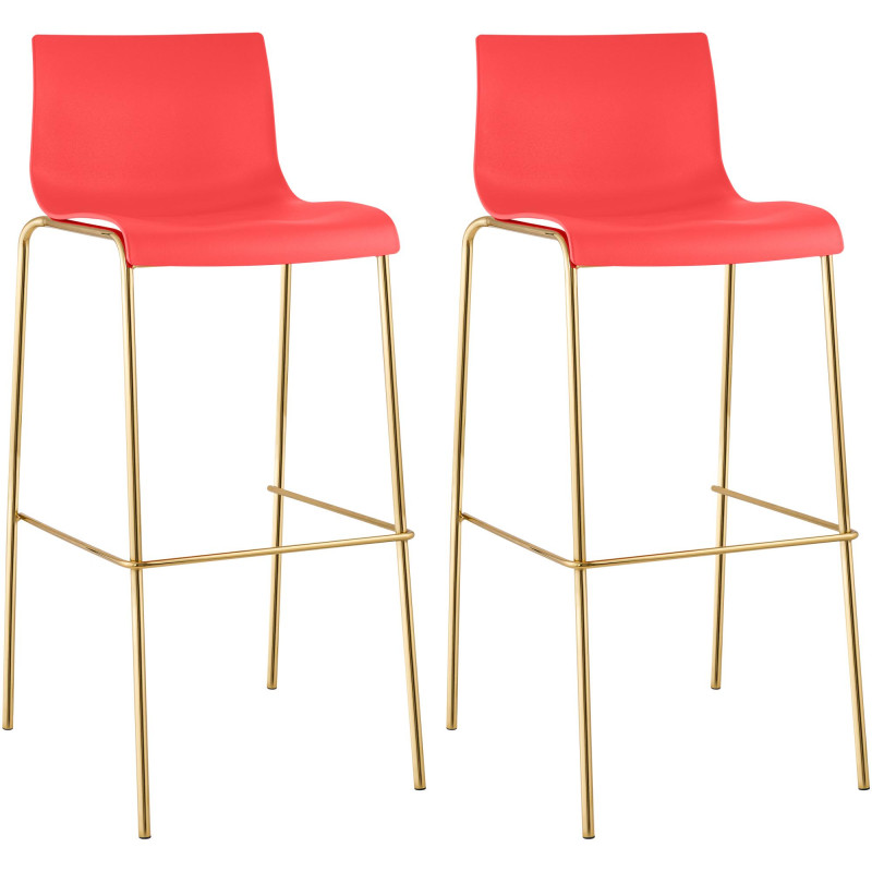 Lot de 2 tabourets de bar Hoover, en plastique, à 4 pieds, dorés rouge